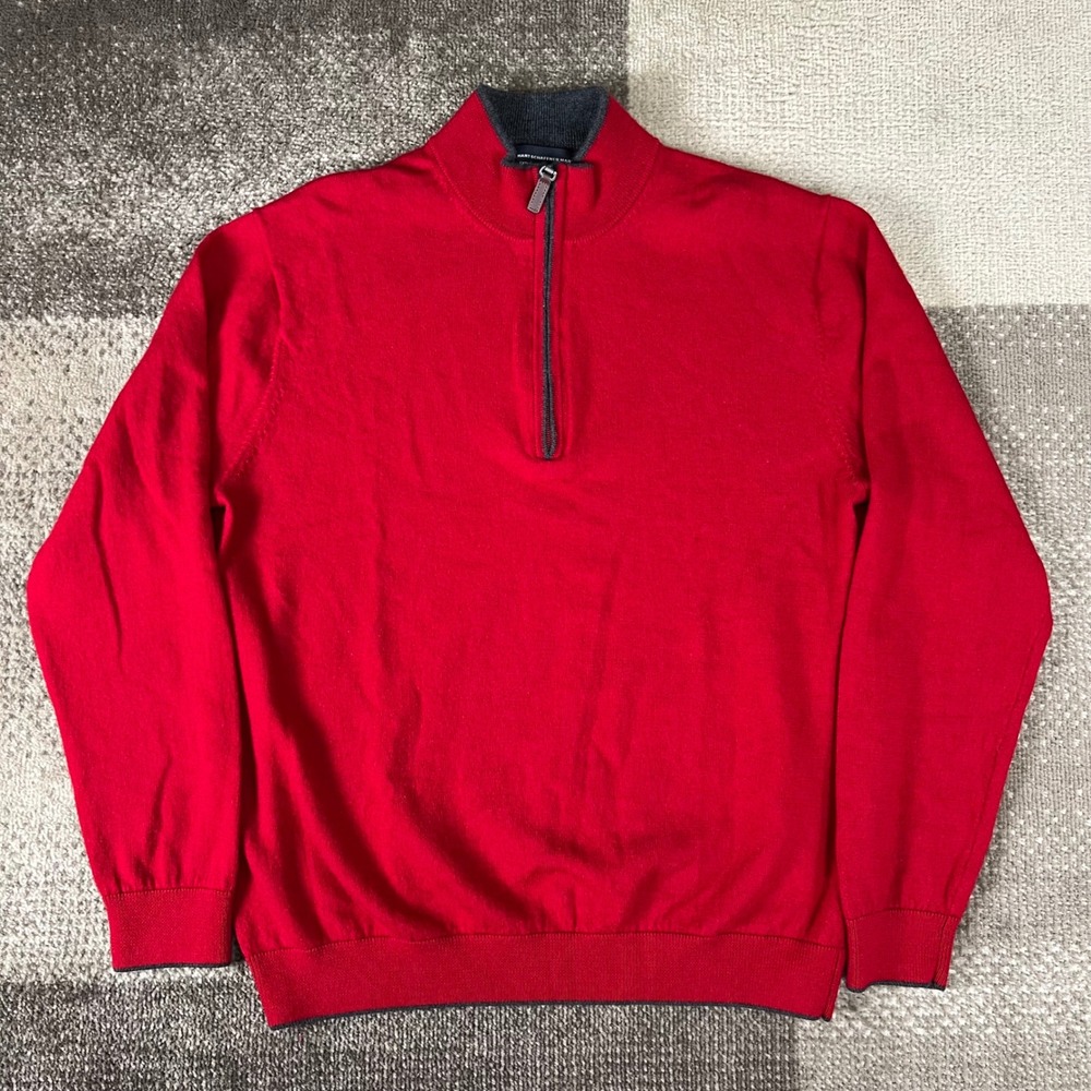 Hart Schaffner Marx Mens Red 1/4 Zip Extra Fine Merino‎ Wool Sweater Size L